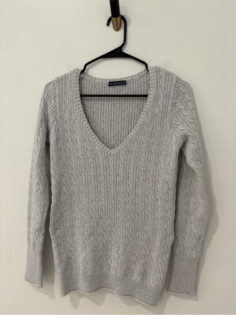 Brandy Melville Grey Cable Knit V Neck Sweater